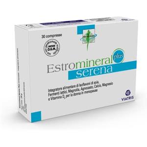 Estromineral Serena Plus, 30 Compresse, Integratore Menopausa con Isoflavoni di Soia, Fermenti Lattici, Magnolia, Agnocasto, Calcio, Magnesio e Vitamina D3, Senza Glutine e Senza Lattosio