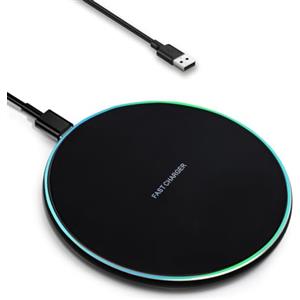 ideallife Caricabatterie wireless con indicatore luminoso, tappetino di ricarica wireless veloce con cavo USB-C integrato, certificato Qi, 15 W max compatibile con iPhone 15/14/13/12/XS AirPods,