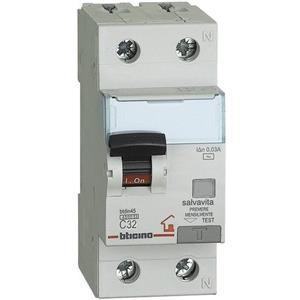 BTicino GC8813Ac32 BTDIN Interruttore Magnetotermico Differenziale 1P+N, 4.5 kA, Idn = 0.03 A, In = 32 A