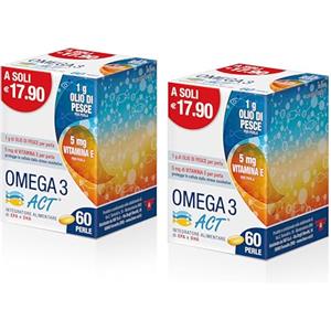 linea ACT F & F Omega 3 Act, Integratore Alimentare a base di Olio di Pesce (EPA - DHA), per la Funzione Cardiaca, Cerebrale e Visiva - 1 Confezione Bipack da 120 Perle