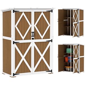 Outsunny Casetta da Giardino in Legno con 2 Ripiani e 2 Porte - Marrone e Bianco, 116.5x57x159/167 cm