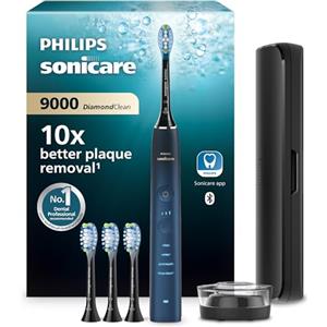 Philips Sonicare Spazzolino elettrico DiamondClean serie 9000 edizione speciale: per pulizia dei denti e igiene orale, blu scuro, 4 testine Premium Plaque C3 (modello HX9911/89)