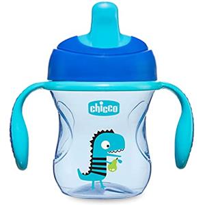 Chicco Training Cup, in Plastica Un Bicchiere Antigoccia Bambini, Una Tazza per Imparare a Bere, Beccuccio Ergonomico Semi-Soft, Valvola e Manici Rimovibili - Blu/Verde, Colori Assortiti, 6 Mesi+