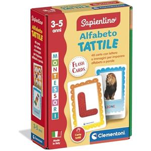 Clementoni Sapientino Montessori - Gioco Educativo Alfabeto Tattile con 48 Flashcards per Bambini 3-5 Anni