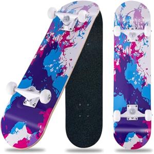 CLYCTIP Skateboard completo Cruiser da 31 x 8 pollici per principianti, 8 strati in legno d'acero ABEC-11, cuscinetti a sfera Double Kick Deck Concave, skateboard per ragazzi e adulti (graffiti-TY)