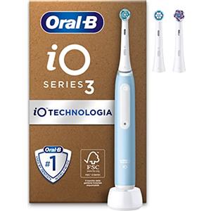 Oral-B Spazzolino Elettrico Ricaricabile iO 3N, Sensore di Pressione, Timer Anello Luminoso, 3 Modalità di Spazzolamento, 3 Testine, 1 Spazzolini, 1 Custodia Viaggio, Blu, Idea Regalo