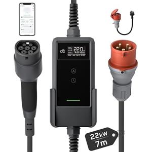 dé Caricabatterie Portatile EV 22kW CEE Plug 32A con Cavo da 7m e Set di Adattatori Schuko