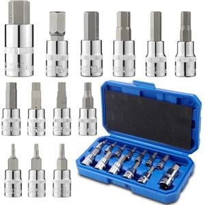 LPZMPZ Set di dadi esagonali, 13 pezzi, 1/2 3/8 1/4, set di chiavi a bussola esagonali, 2-14 mm, con scatola di conservazione, per avvitatore a percussione, chiavi dinamometriche