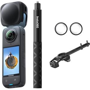Insta360 X4 Pack Ciclismo (Integrato) - Action Cam 360° 8K Impermeabile, Video Grandangolari in 4K, Effetto selfie stick invisibile, Autonomia Batteria 135 min, Editing IA, Stabilizzazione, Sport