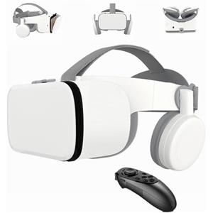 LONGLU VR-Set Virtual Reality VR per Telefono Wireless Bluetooth VR Occhiali VR Occhiali, Supporta Telefono cellulare 4.7-6.2 Pollici Compatibile per Android iOS iPhone 13 12 11 Pro Mini X R S (Bianco)