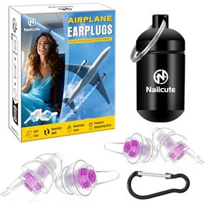 Naiicute Tappi per le orecchie per aerei, 2 paia, senza dolore, da viaggio, riutilizzabili, bilanciamento della pressione nell'aereo, protezione dell'udito per adulti e bambini, 12+ con orecchie piccole,