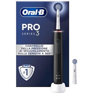 Oral-B Spazzolino Elettrico Ricaricabile Pro 3 3000, Sensore di Pressione Luminoso, Batteria a Lunga Durata, 2 Testine Sensitive Clean, 1 Spazzolino Elettrico, Nero, Idea Regalo