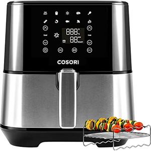 COSORI Friggitrice ad Aria 5,5 Litri, Air Fryer Risparmio Energetico, con Accessori di Griglia, 9 Funzioni & Speciale Essicamento, 10 Ricette Normali & 10 Ricette di Essicamento, 1700W, Argento