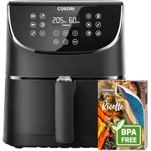 COSORI Friggitrice ad Aria 5,5 Litri, Air Fryer, 1700W, 13 Funzioni, 85% Meno Olio, 75-205°C, Fino al 50% Più Veloce del Forno, 100 Ricette Italiane, Display Digitale, CP158 Nero