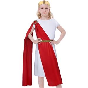 AOOWU Romano Vestito, Romano Toga Costume Bambino da 3 Pezzi, Roman Costume per Ragazza Cosplay Outfits per Toga Party, Halloween, Carnevale(L)