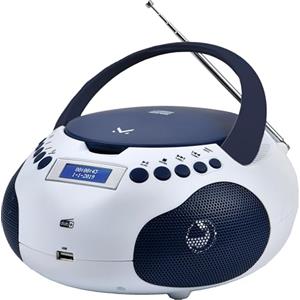Majestic AH-265 Dab - Boom Box Portatile Radio Dab/Dab+/FM Stereo, Lettore CD/MP3, ingressi USB/AUX-in, BiancoBlu