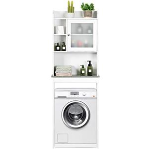 COSTWAY Sopralavatrice Mobile per Lavatrice Bianco con 2 Ante, Mobiletto Bagno Coprilavatrice Copri Asciugatrice WC,