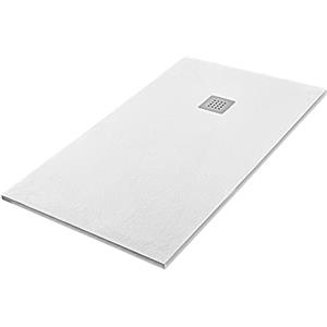 Inbagno Piatto doccia marmoresina con effetto pietra serie Karen, in diverse dimensioni e colori, spessore ultraslim 3 cm, riducibile su misura, COMPLETO di kit scarico (70x130, Bianco)