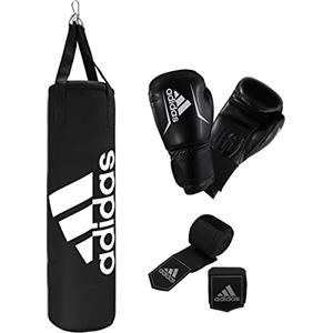 Adidas Boxing Bag Set, Boxe. Unisex-Adulti, Nero/Bianco, 90 cm