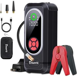 Doorii Booster Avviatore Batteria Auto con Compressore 150PSI 4000A Portatile Avviatore Emergenza per Moto Motori a Benzina Fino a 7.0L Ges o 5.5L Diesel, Starter Batteria Portatile Jump Start con LED/LCD