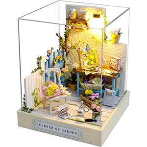 CUTEROOM Miniatura casa delle Bambole con mobili,Fai da Te in Miniatura Casa delle Bambole Kit,Mini 3D Casa in Legno con Luci A LED - Regalo di Compleanno di Natale (QT033)