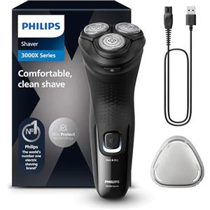 Philips rasoio elettrico serie 3000x - Rasoio elettrico Wet & Dry per uomo colore Deep Black, con tecnologia SkinProtect, rifinitore a scomparsa, rasoio ergonomico per uomo (modello X3001/00)