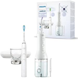 Philips Sonicare Irrigatore orale senza filo Power Flosser 3000 e spazzolino elettrico DiamondClean 9000 - Pulizia di denti e gengive e rimozione della placca, bianco (modello HX3866/41)