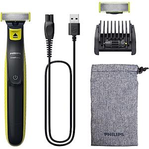 Philips OneBlade - Autentico Regolabarba e rasoio elettrico 1 lama per il viso, 1 pettine regolabile 5 in 1, 1 lama extra, 1 astuccio morbido (modello QP2724/30)