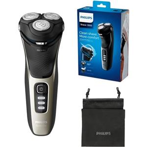 Philips Shaver Serie 3000, Rasoio Elettrico Wet & Dry e Rifinitore a Scomparsa con Astuccio da Viaggio (modello S3230/52)