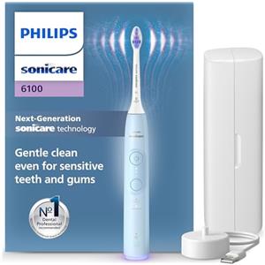 Philips Sonicare 6100, spazzolino elettrico sonico con 2 modalità di spazzolamento e 3 livelli di intensità, avviso di pressione, EasyStart, SmarTimer e BrushPacer, azzurro, modello HX7406/02