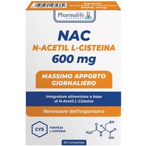 Pharmalife Research NAC 600 mg - 60 Compresse | N-Acetil L-Cisteina ad Alto Dosaggio per Benessere e Difese Immunitarie