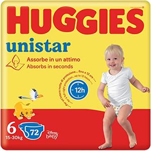 Huggies Unistar, Pannolini Taglia 6 (15-30 Kg), Design Disney, Protezione completa, 72 Pz