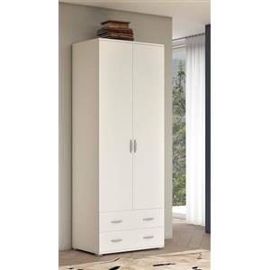 Dmora Guardaroba 2 Maripipi, Mobile Camera da Letto, Cabina Ante, Armadio Appendiabiti, Made in Italy, 80x0h170 cm, Bianco, Legno