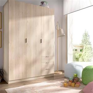 Dmora - Guardaroba 3 ante Cimone, Mobile appendiabiti per camera da letto, Armadio 3 cassetti, 121x52h184 cm, Rovere