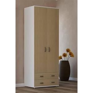 Dmora Guardaroba 2 Maripipi, Mobile Camera da Letto, Cabina Ante, Armadio Appendiabiti, Made in Italy, 80x52h170 cm, Bianco e Rovere, Pannello Rivestito in melamina