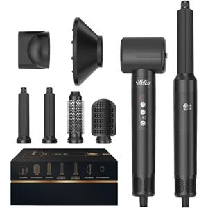 UKLISS Air Styler 7 in 1, Hair Styler Spazzola Asciugacapelli 1400W Spazzola Modellante ad Aria per Capelli Ricci Volumizzante Lisciante [110000 RPM] Spazzola Aria Calda Arricciacapelli Phon(Nero)