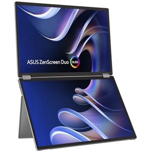 ASUS ZenScreen Duo OLED MQ149CD, Monitor Portatile e Pieghevole a 360° da 14, Full HD OLED (1920x1200), DisplayHDR 400 True Black, 100% DCI-P3, Dual USB-C, Mini-HDMI, Treppiede, Argento e Nero