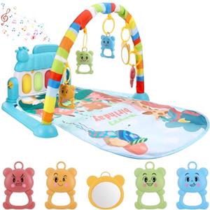 JIZZU Palestrina, Palestra Neonati, Con Pianoforte, Palestrina Neonato Legno Puzzle, Con Cinque Giocattoli, Palestrina Neonato Varie Modalità Musicali, Per Bambini Da 0 a 36 Mesi