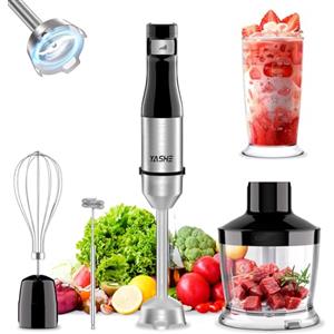 YASHE Frullatore a Immersione, 5 in 1 in Acciaio Inox, 1000 W, Velocità Regolabile Continuamente, con Tritatutto, Frusta e Bicchiere Dosatore - Ideale per Alimenti per Bambini, Salse e Zuppe