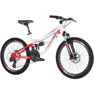 MagikBike Mountain bike da 24 pollici biammortizzata, con cambio Shimano a 21 velocità e freni a disco colore bianco e rosso