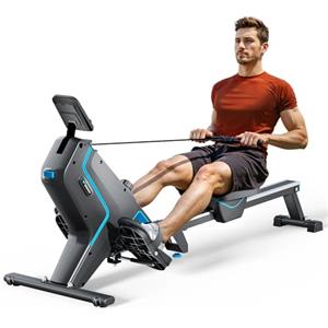 MERACH Vogatore per Casa Pieghevole con APP Esclusiva, 16 Livelli di Resistenza, Sistema Magnetico Silenzioso, Facile da Montare, la Prima Scelta per il Fitness a Casa, MAX 158 KG