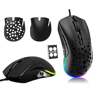 ZIYOU LANG Mouse da gioco cablato, mouse da gioco fino a 12.000 Dpi, mouse da gioco Rgb modello O, 7 pulsanti programmabili, mouse da gioco RGB ottico super leggero con guscio a nido d'ape - nero