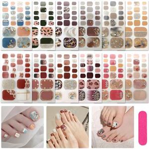 JSRQT 12 Fogli Adesivi per Smalto per Unghie de Piedi, Diamante Scintillio Full Wrap Toe Nail Art Stickers, Autoadesivi Adesivi Unghie con Lima per Unghie, Striscia Adesiva per Unghie per Piedi DIY