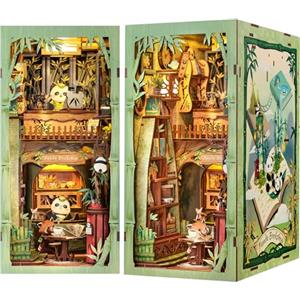 Cutefun Book Nook - Kit per la casa delle bambole in legno, fai da te, in miniatura, per la casa delle bambole, per la libreria, per le case, con luci a LED, per la libreria, per panda Bookshop(DY02)