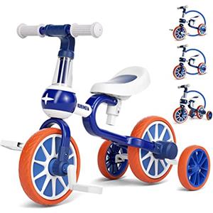 KORIMEFA Tricicli 4 in 1 Triciclo per Bambini per 2-4 Anni Bicicletta Senza Pedali da Pedale Rimovibile della Sella Regolabile Triciclo Senza Pedali