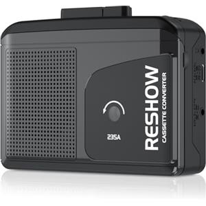 Reshow Lettore di cassette portatile con altoparlante integrato e jack per cuffie, convertitore USB a MP3, lettore di conversione digitale con suono stereo completo - nero