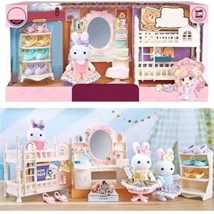 SQAQS Casa Delle Bambole, Playset Casa Delle Bambole, Dollhouse con Accessori e Mobili Inclusi, Regalo per Bambini da 3+ Anni, Little Rabbit Doll House, Casa dei Sogni con Bambola (camera da letto)