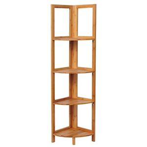 WOLTU Scaffale Angolare 4 Ripiani per Bagno Mensola in bambù Cucina Libreria Fioriera Decorazione per Balcone RG9254br