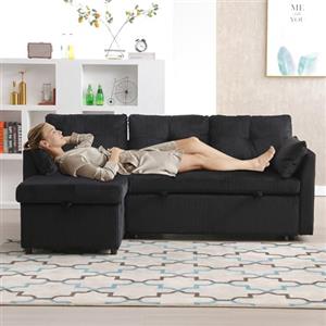 Goeria Divano letto multi-funzionale con letto di archiviazione e pull-out, chaise longue interchangeable divano letto, divano sezionale con sedili di stoccaggio, divano modulare a forma di L, divano