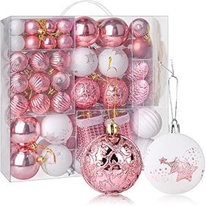 PIIDUOO Palline Natale Decorazioni Albero Rosa Bianche Palline Albero Natale Infrangibili Set Decorazioni Palle Natalizie, varie dimensioni, 114pz